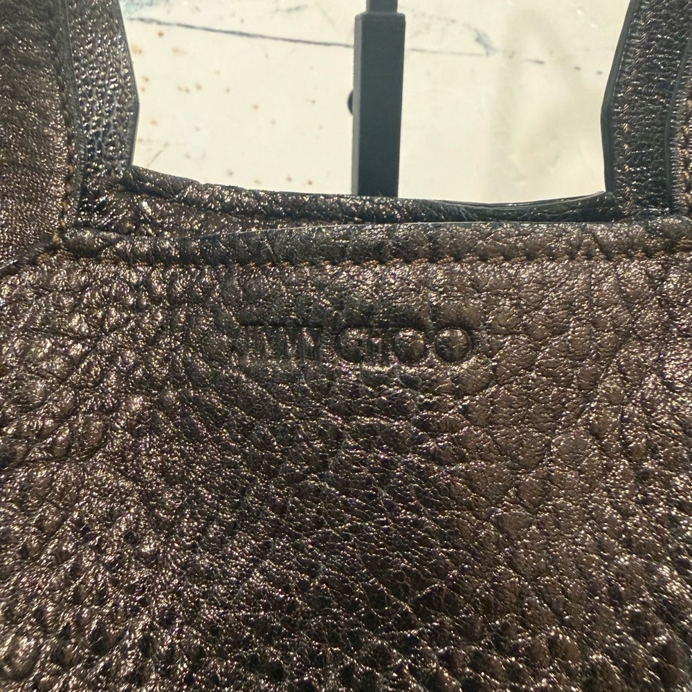 Jimmy Choo Metallic Bronze Pebble Leather Shopper Tote Bag Gently Used - Picture 5 of 13